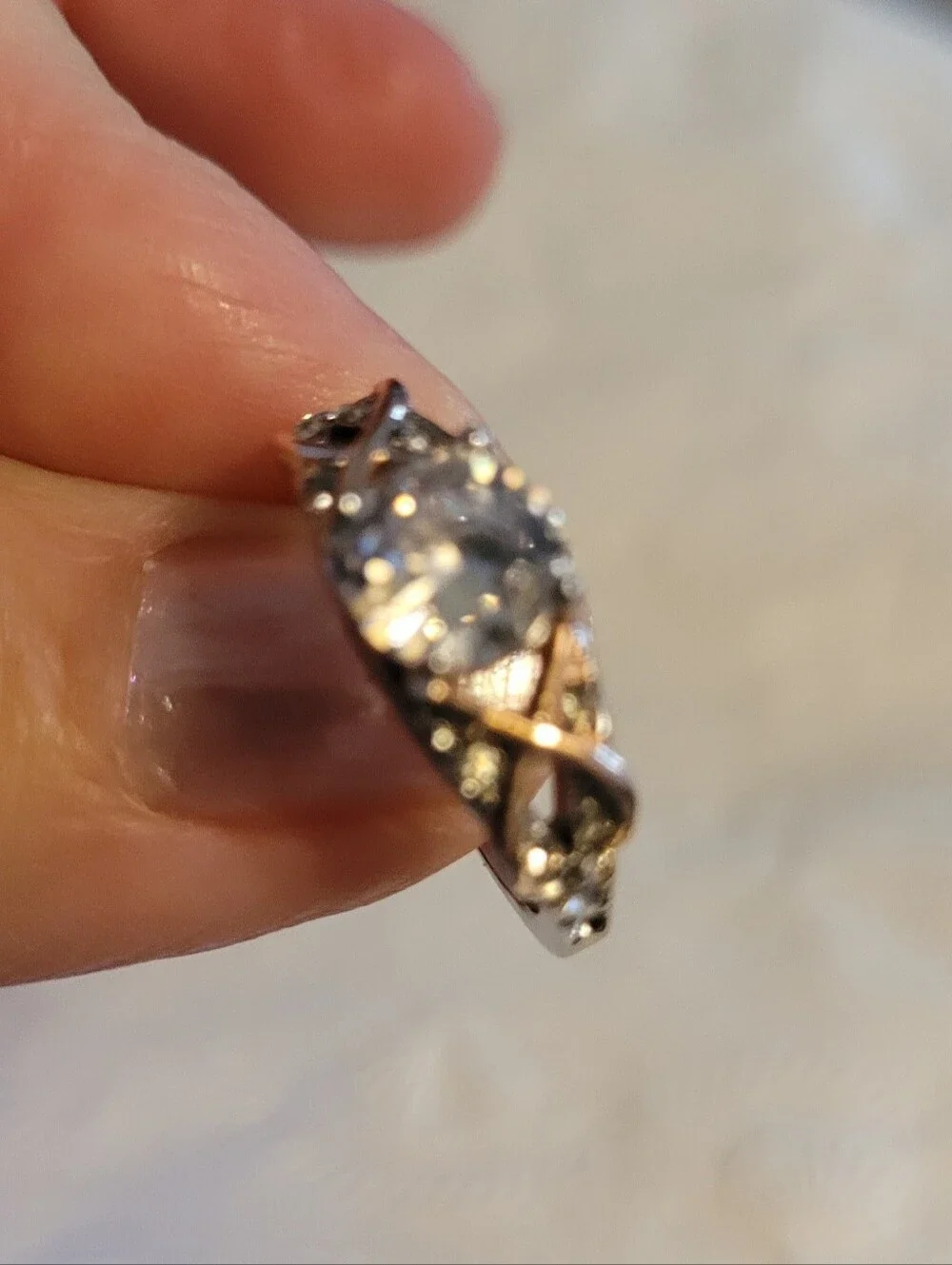 Silver/Gold Tone CZ Cocktail Ring with Crystals - Size 6